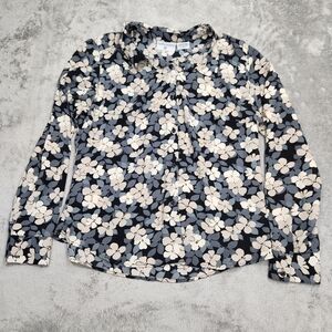 Kathy Ireland beautiful flowy floral blouse size large. Like new white grey